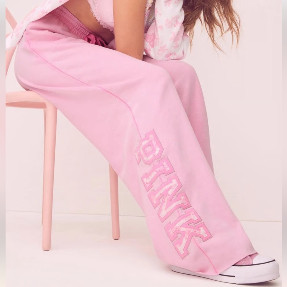 PINK Victoria's Secret x Loveshackfancy Pink wide leg pants